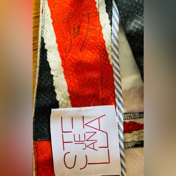 RARE Stella Jean Mid Rise Flare Pants Orange & Black Stripe Snakeskin Print Sz 8 - Picture 4 of 9